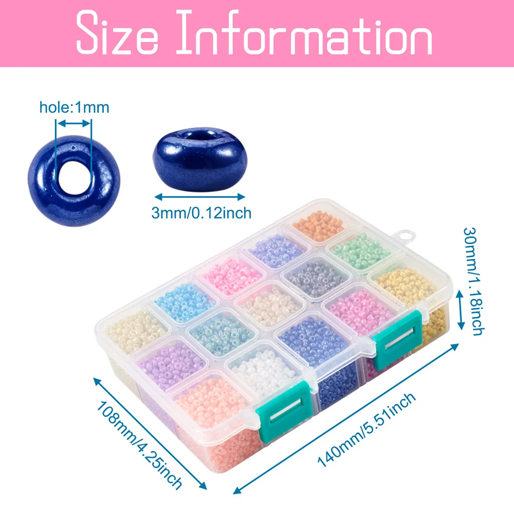 8/0 Glass Seed Beads Ceylon Round Spacer Beads 15 Colors for Bracelet Necklace Jewelry Making Bead Crafting about 7500pcs/Box