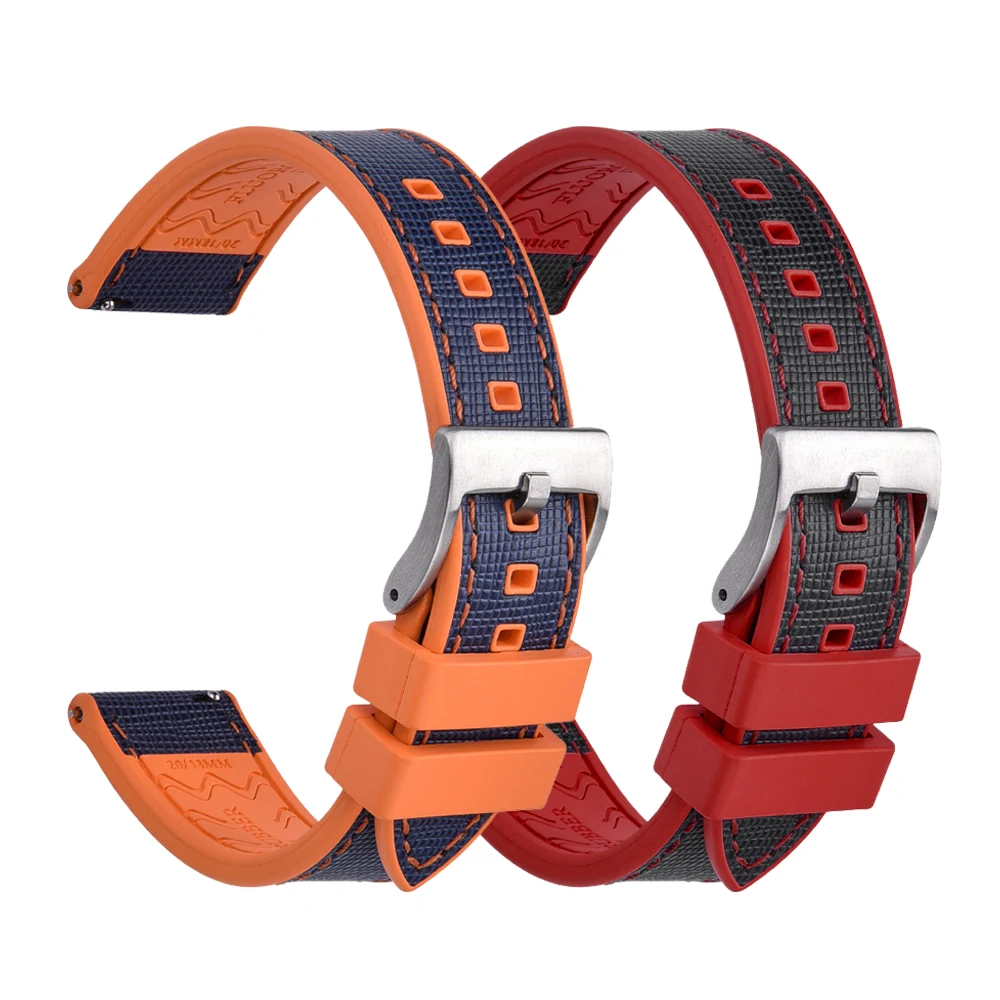 

New Design Fluorine Rubber Strap Genuine Leather Watch Band 20mm 22mm FKM Rubber Quick Release Starp Sports Diver Men Watchbands