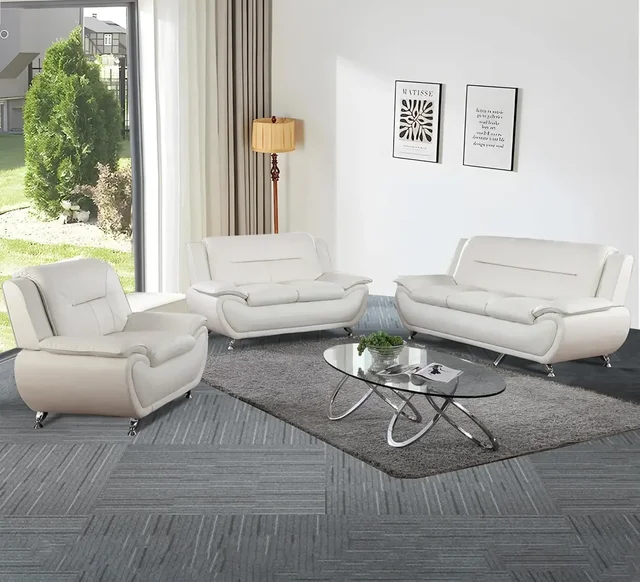 3-Piece Faux Leather Sofa Set – Sofa, Loveseat & Chair 2