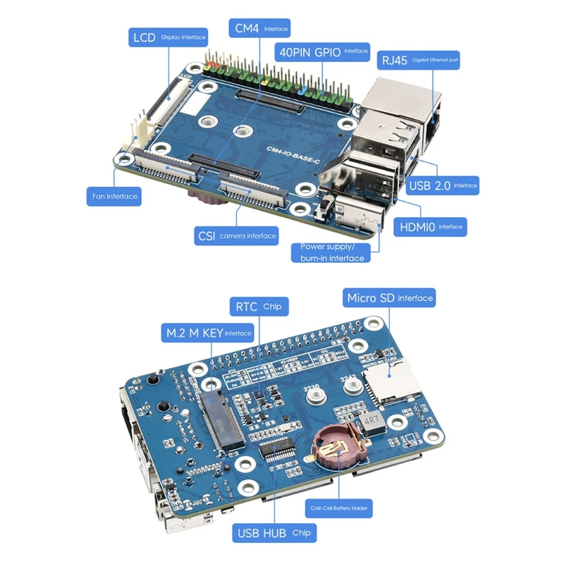 Waveshare CM4-IO-BASE-C Ȯ ,   CM4 ⺻ Ȯ ,   RJ45 + M.2 M Ű