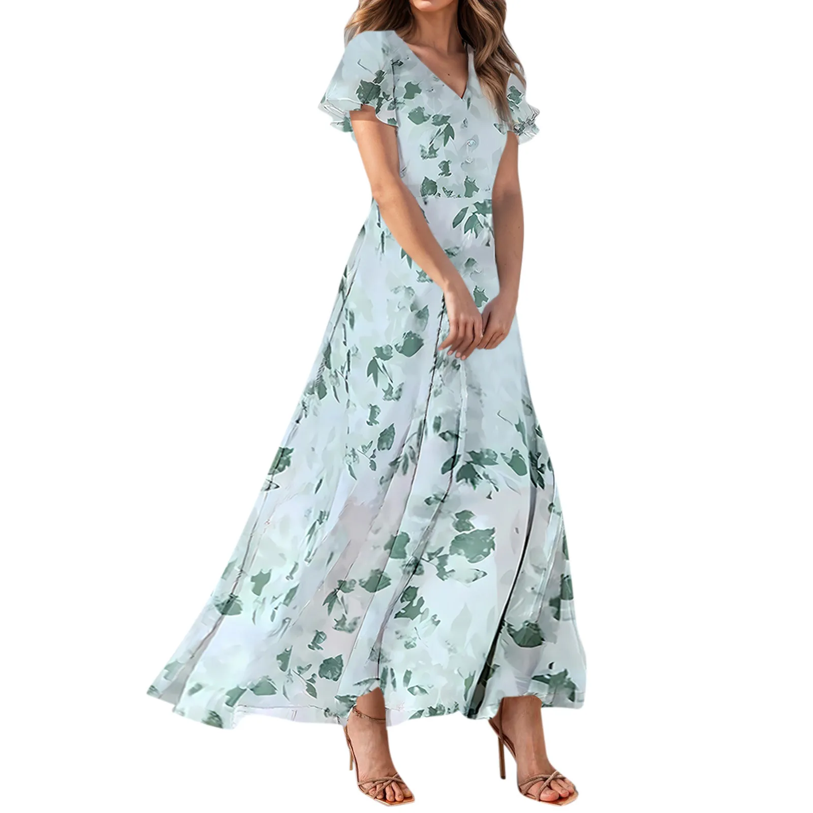 Women Casual Short Sleeve Cute Floral Maxi Dress Evening 2