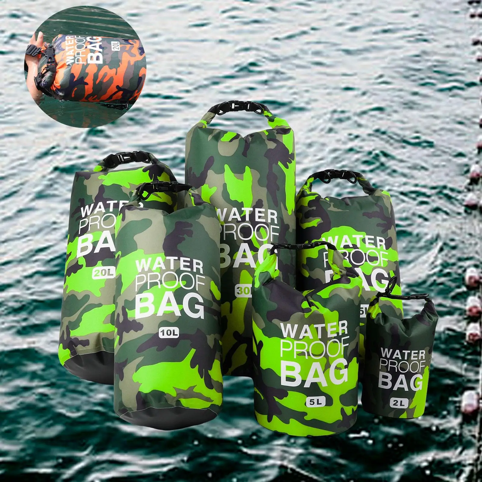 6x Waterproof Dry Bag 2L,5L,10L,15L,20L,30L Keep Gear Dry Backpack Dry Storage Bag for Swimming Beach Kayaking Sailing Canoe