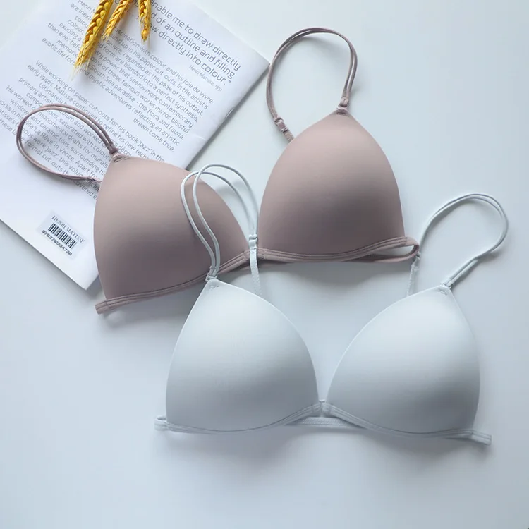 

The new non-steel ring bra front buckle bras spaghetti straps cross back hanging neck underwear glossy small breasts lingerie