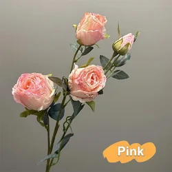 Vintage Burnt Edge Silk Rose Bouquet - Chic Artificial Flowers (4 heads Pink)