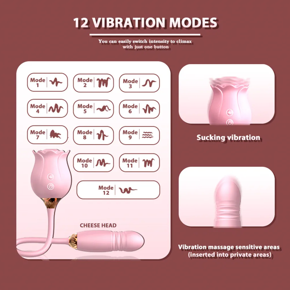 Mini Small Red Pink Purple Sex Toys Dildo Rose Vibrator Women Sex Toys 12 Frequency Sucking Stretching Modes Adult sex toys