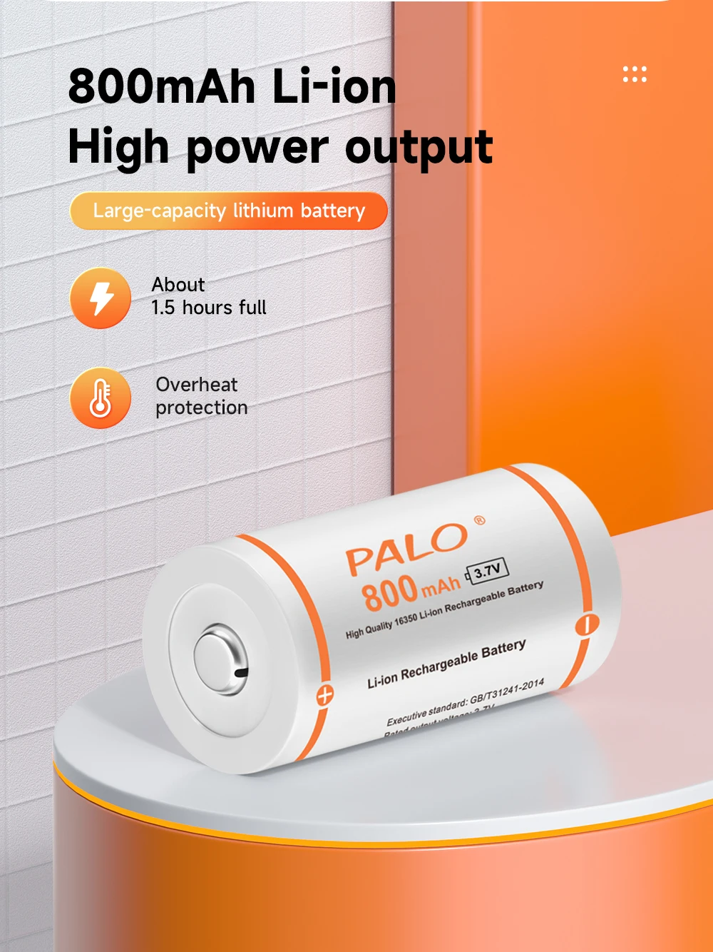 Pilha recarregável 3.7 16340 v, 16350 mah