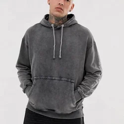 Sweat à capuche surdimensionné pour hommes, haute qualité, vente en gros, lavé à l'acide 