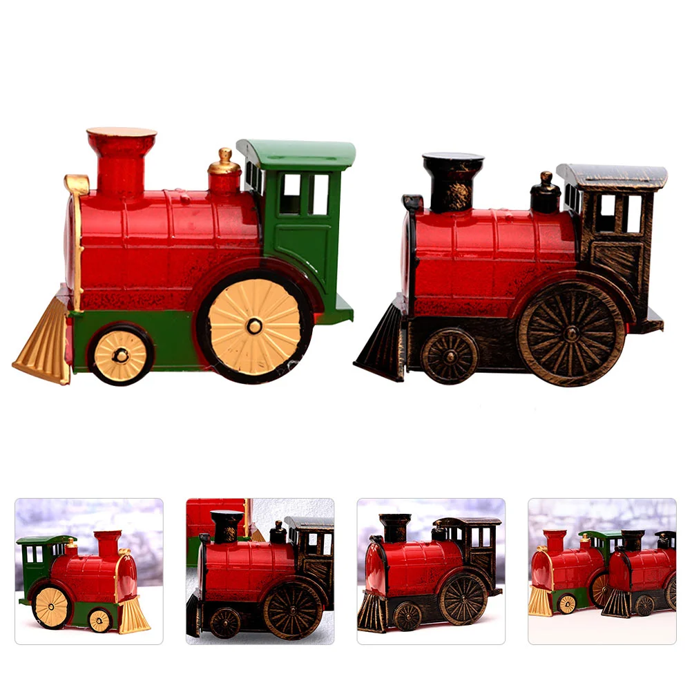 

2Pcs Christmas Plastic Train Adornment Creative Desktop Decor Home Layout Prop