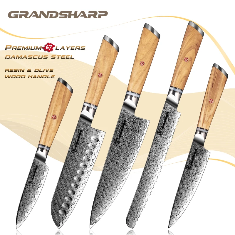 Kitchen Knives Set Japanese Vg10  Damascus Knives Set Grandsharp -  Professional - Aliexpress