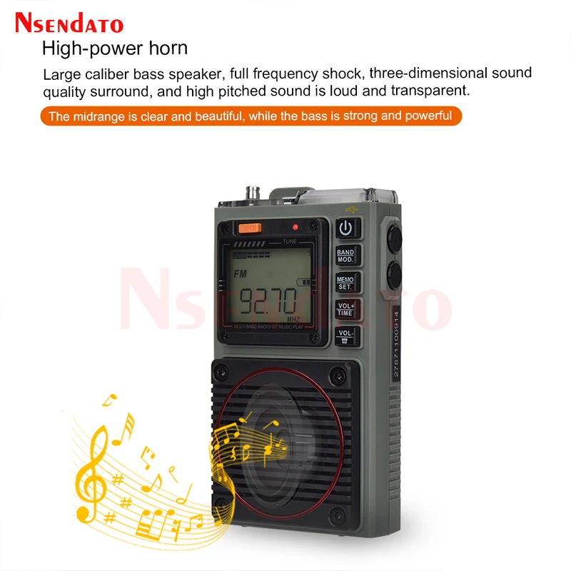 HRD 787 Portable Full Band FM VHF AM WB SW Multiband Aviation Pocket Broadcast Radio Support Bluetooth TF Card SOS alarm Elderly
