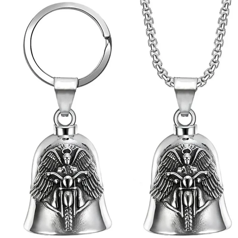 Angel Wings Motorcycle Bell Pendant Keychain Punk Rock Men Riding Party Gift