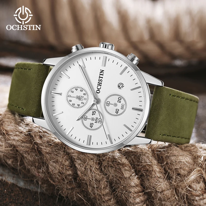 OCHSTIN Men Watch Quartz Chronograph Male Watches Top Brand Luxury White Simple Date Dial Wristwatch Gift For Mens