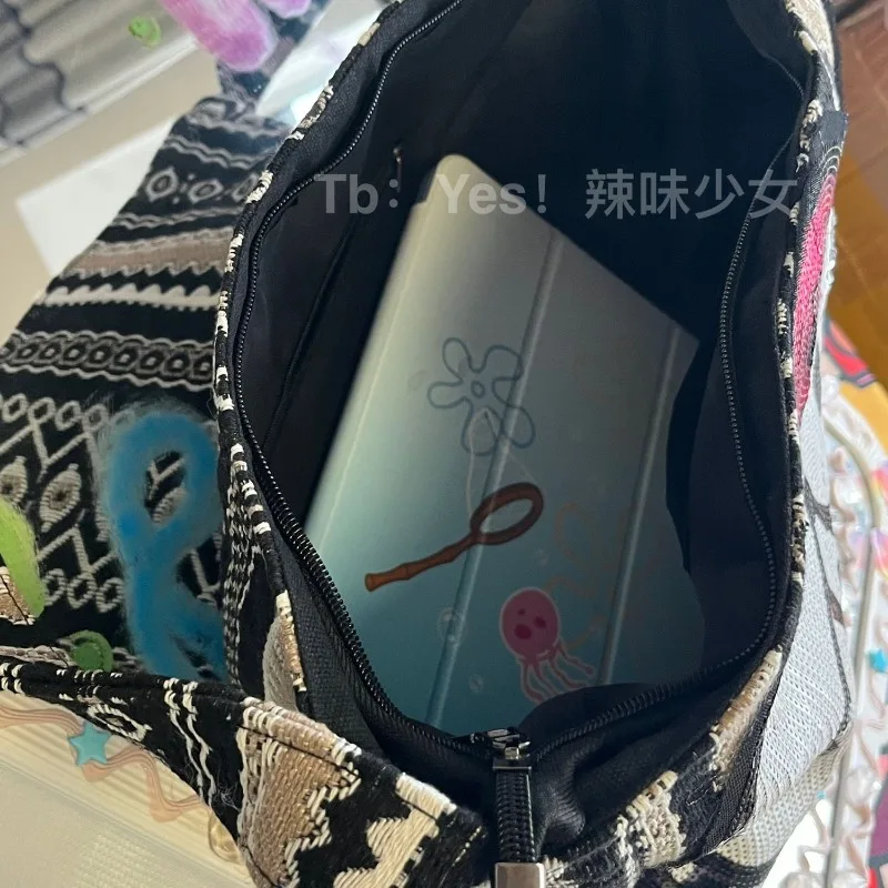 MBTI Hello Kitty Womens Shoulder Bag Y2k Vintage Canvas Large Capacity Casual Fashion Messenger Bag Cartoon New Female Handbag