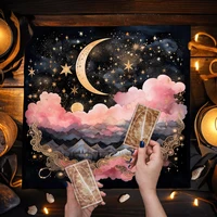 Sun Moon Starry Sky Tarot Tablecloth Altar Cloth Pink Cloud Divination Cloth Witchcraft Astrology Oracle Card Pad Home Decor 1