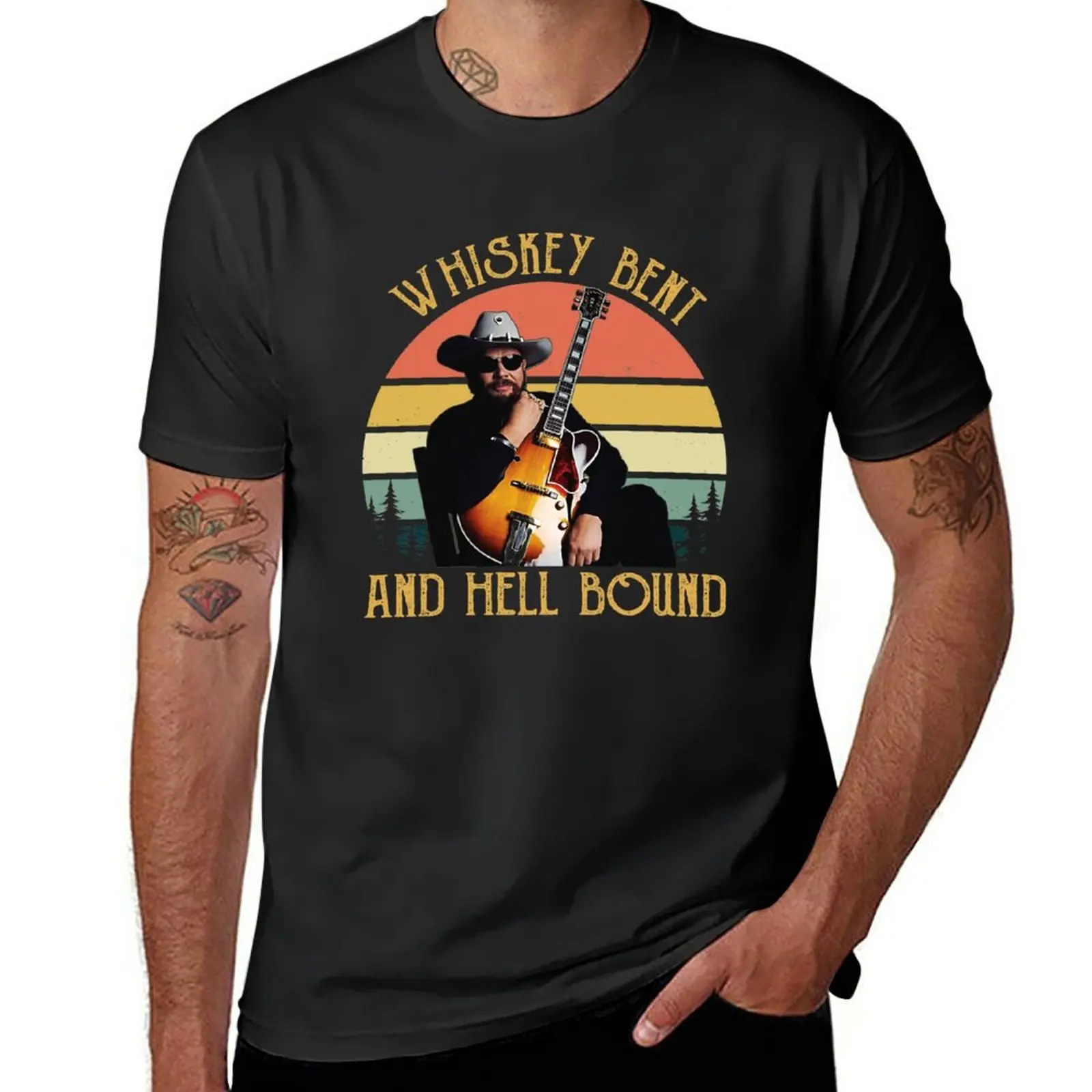 New Whiskey Bent and Hell Bound Hank Retro Williams Vintage T-Shirt graphics t shirt Short t-shirt t shirts for men