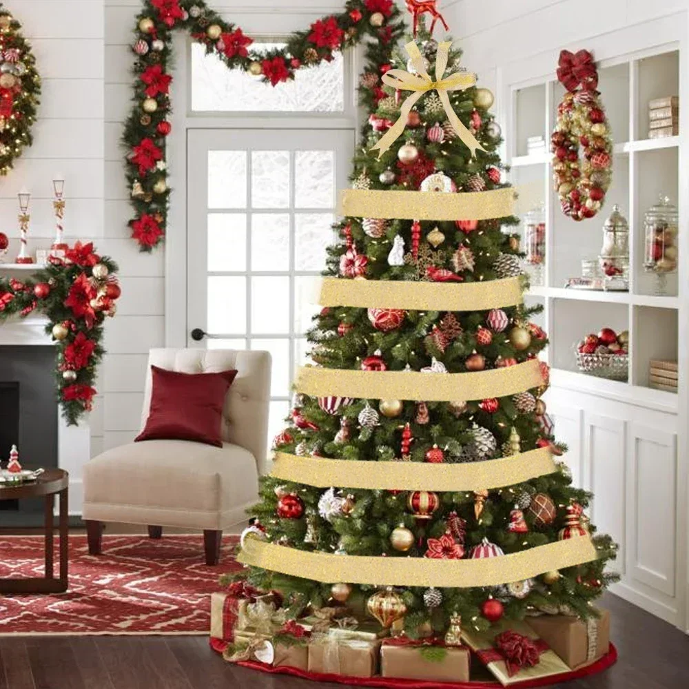 1-6Pcs Gold/Silver Ribbons Crafts Sewing Party Wedding Gold Ribbon Gift Wrap Bow DIY Organza Ribbon Christmas Home Decoration