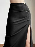 Jupe noire Sexy fendue, Simple, décontractée, assortie avec tout, pour sortie de rue, Cool, Mature, vitalité, personnalité, tendance, jupe basique pour femmes 4