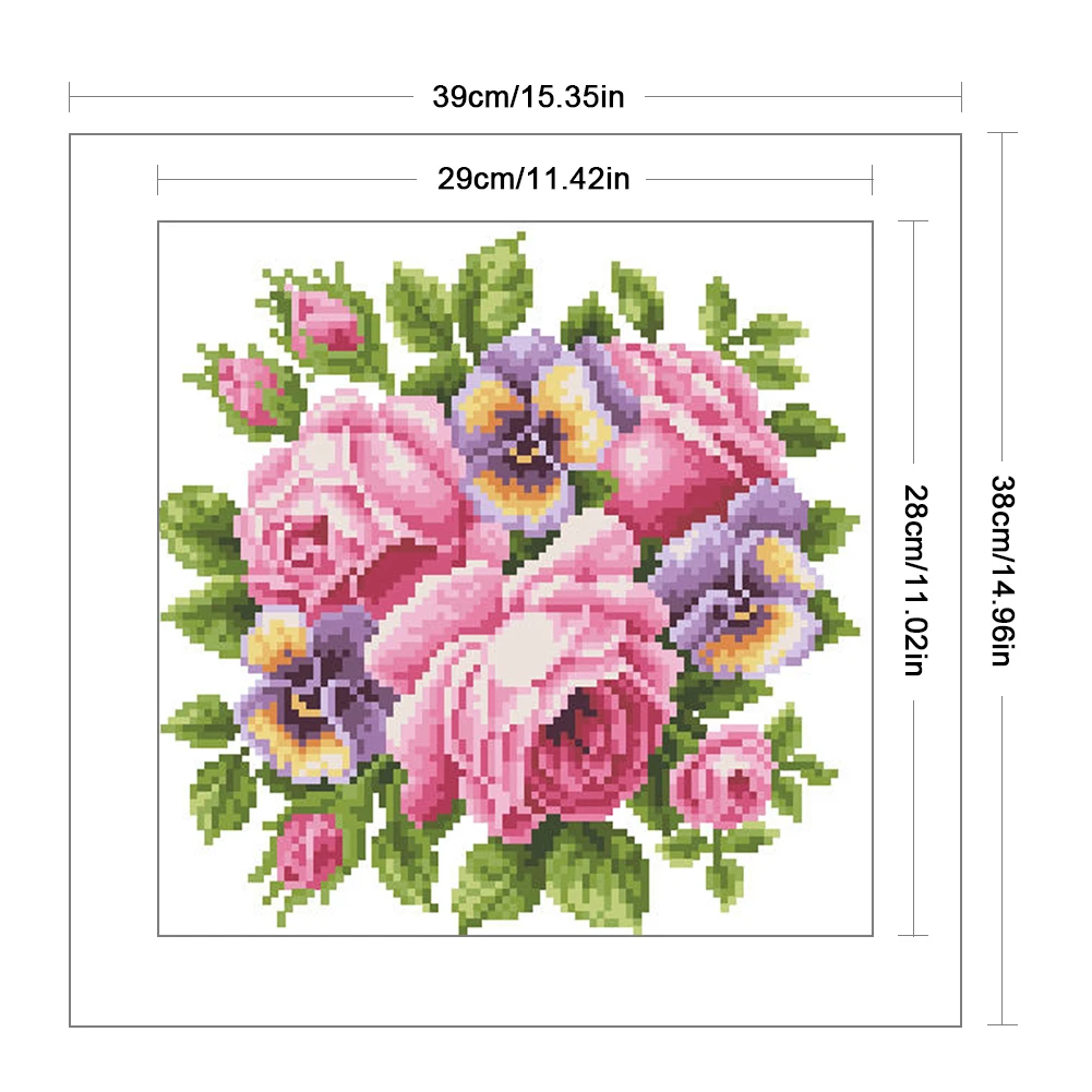 Partial Embroidery Beads Printed 9CT Rose Cross Stitch Kit Home Art Craft29x28cm