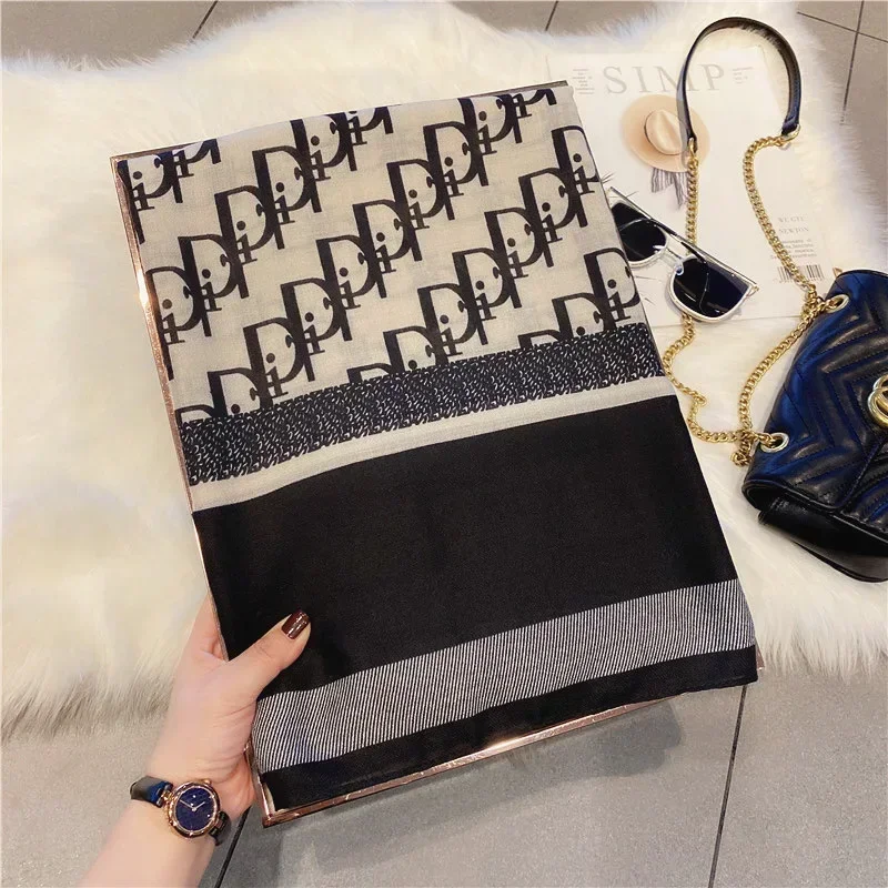 Fashion Luxury women scarves soft Letters printed silk Oversized Silk Scarf Temperament Thin Section Sunscreen Shawl รcharpes