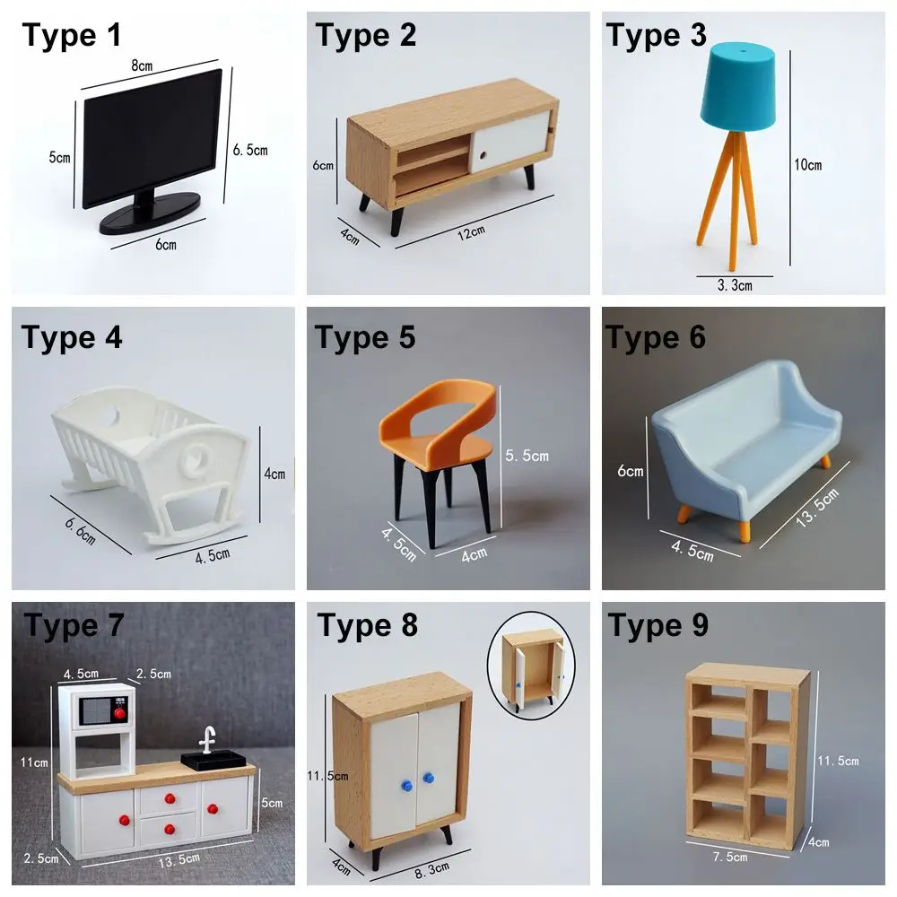 Kids Toy Dolls Accessories Scene Model Mini Furnishing Dollhouse Miniature Furniture TV Cabinet Sofa Bed Wardrobe 5