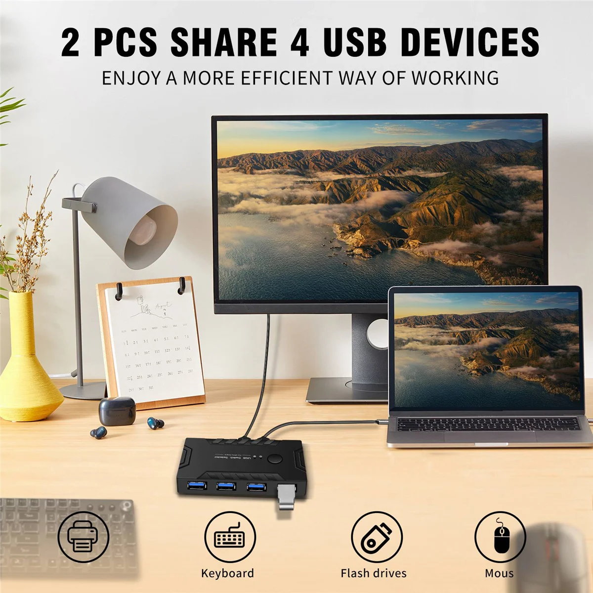 Фото USB 3,0 KVM переключатель 2 в 4 выхода для клавиатуры мыши принтера монитора USB 3,0 переключатель USB контроллер концентратор адаптер №5