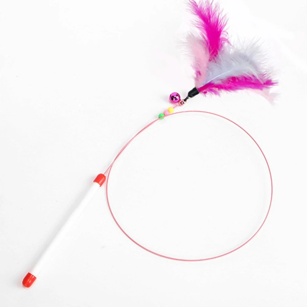 Description Picture 5 of item1Pc Cat Toys Steel Wire Feather Interactive Cat Stick Training Kitten Wand Toys With Beads Bells Fun Kitten Toys Pet Products
