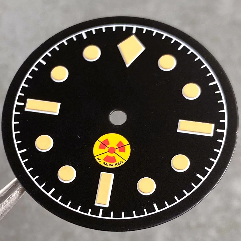 Vintage Black Sterile 29mm Watch Dial with Green Luminous Hands