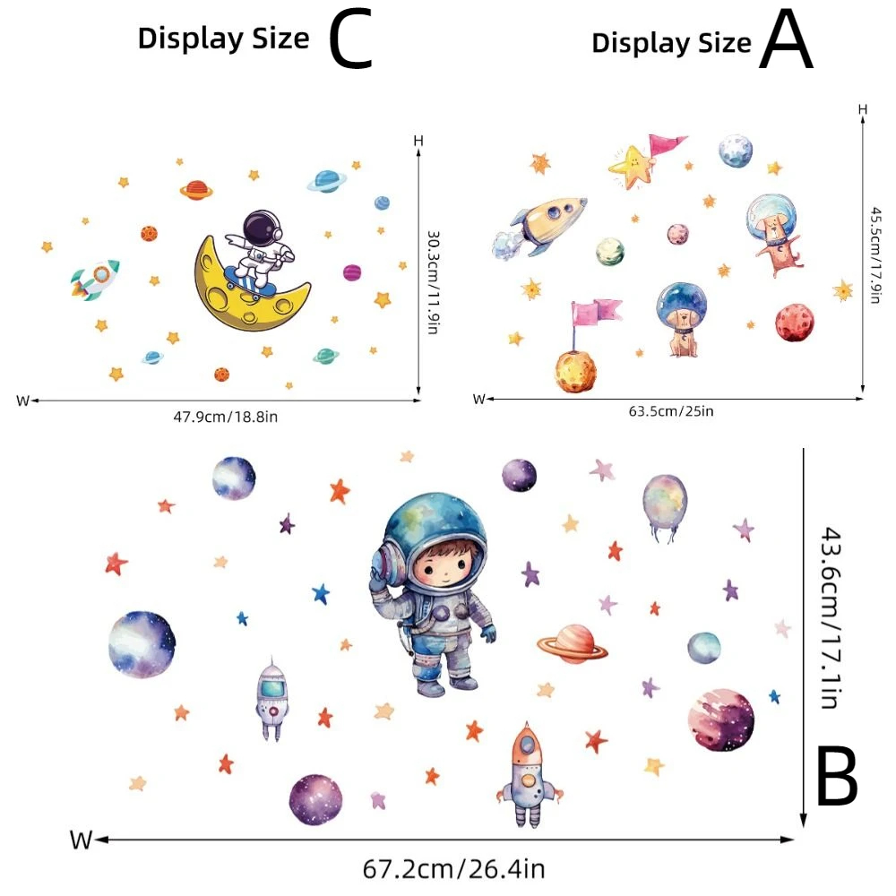 1PC 3D Cartoon Luminous Wall Stickers Glow In The Dark Astronaut Dark Wall Stickers Planet Decals Kids Room Decor Luminous Wall Stickers 3D Wall Stickers