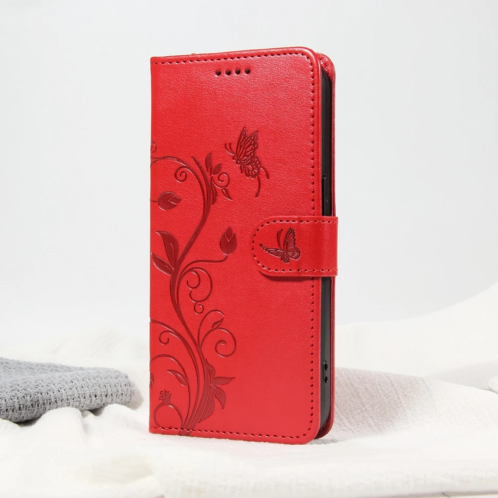 Elegant Butterfly Flower Leather Magnetic Flip Wallet Case - Premium Design