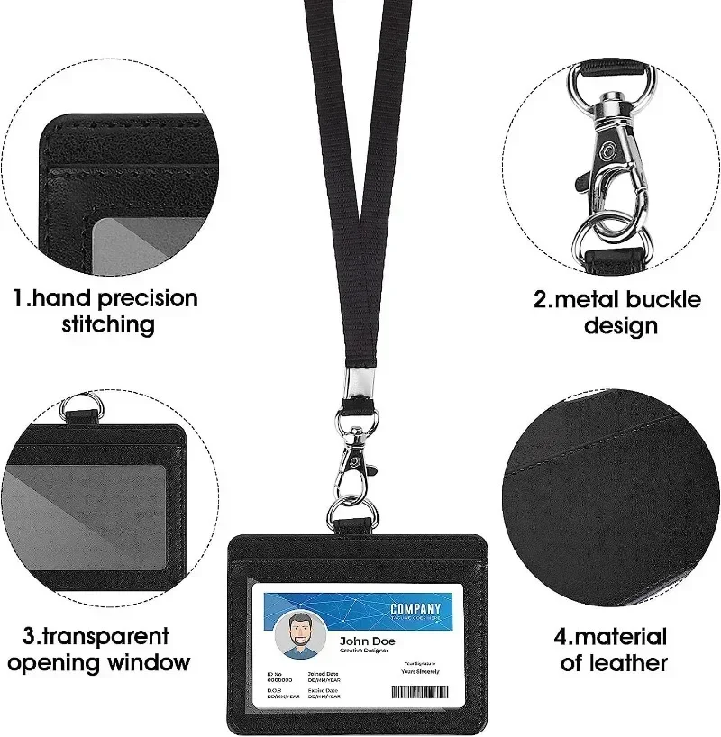 Unisex Black ID and Credit Card Holder with Neck Lanyard Strap