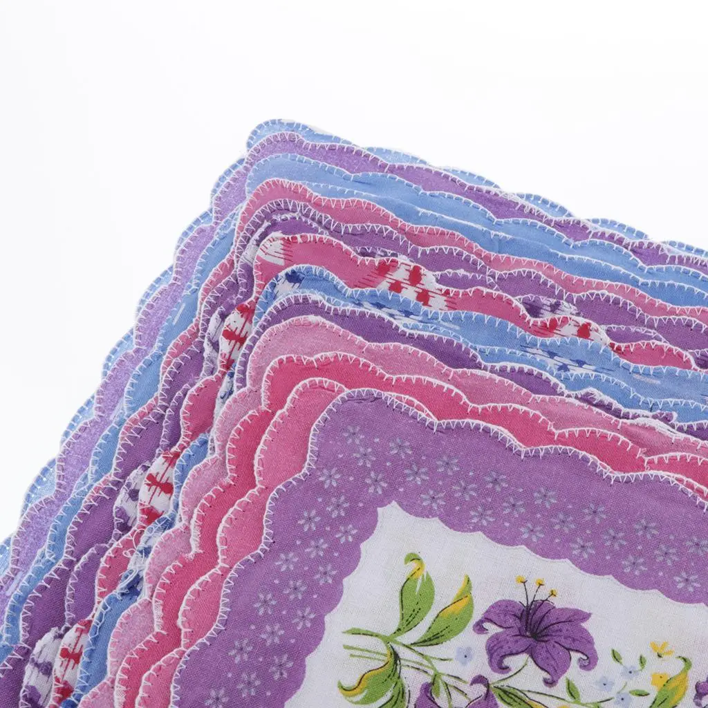 15Pack Handkerchiefs Cotton Colored Floral Lace Hankies Hanky Kerchiefs Bulk