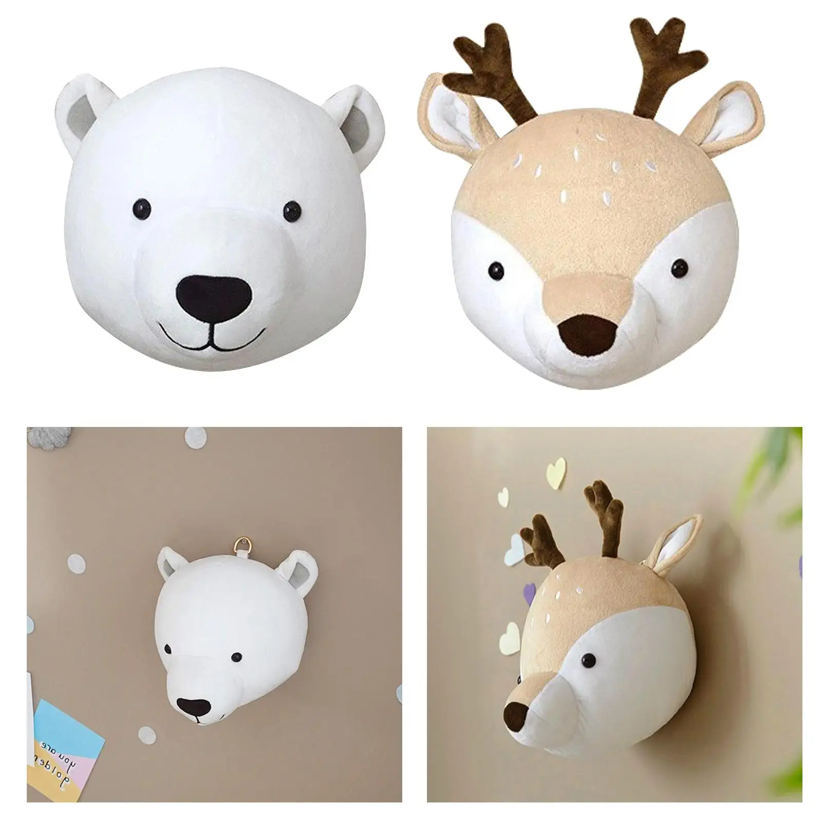 Cute Animal Bear/Deer Head Stuffed Plush Doll Kids Girls Bedroom Wall Hanging Ornament Home Decoration Pendent Photo Props plush doll,anime plush doll,plush pendant