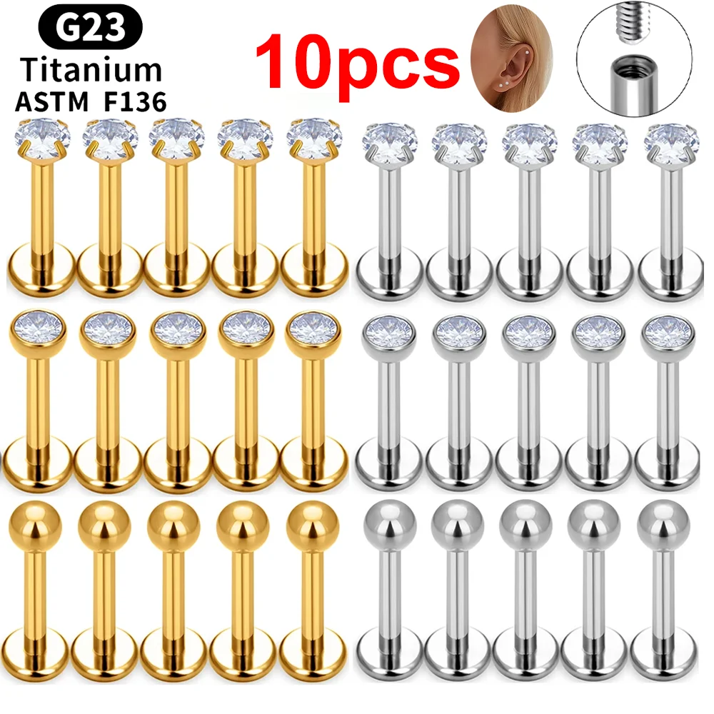 10pcs-G23-Titanium-Labret-Piercing-Lip-Ring-16G-Internal-Thread-Nose ...