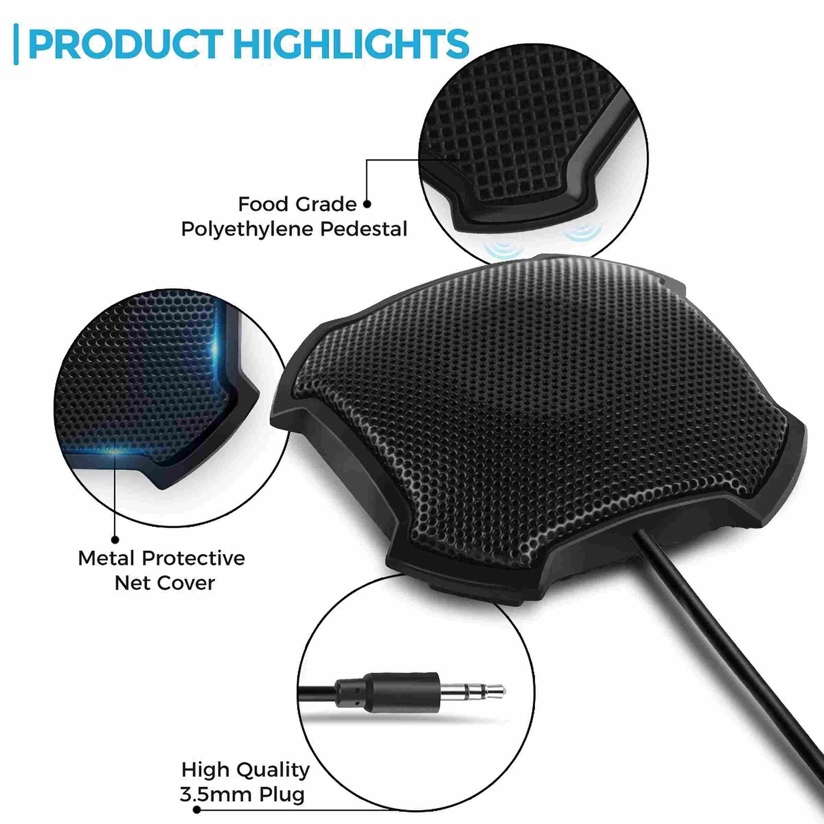 Desktop Conference Microphone 360° Omnidirectional Condenser 3.5mm Plug & Play PC Computer Mic Compatible with Windows Mac