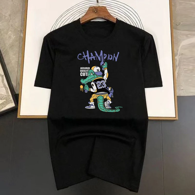 2024 Camiseta masculina com estampa de crocodilo de desenho animado, moda verão, tops de streetwear, camisa 100% algodão, manga curta, camisetas_voghion.com