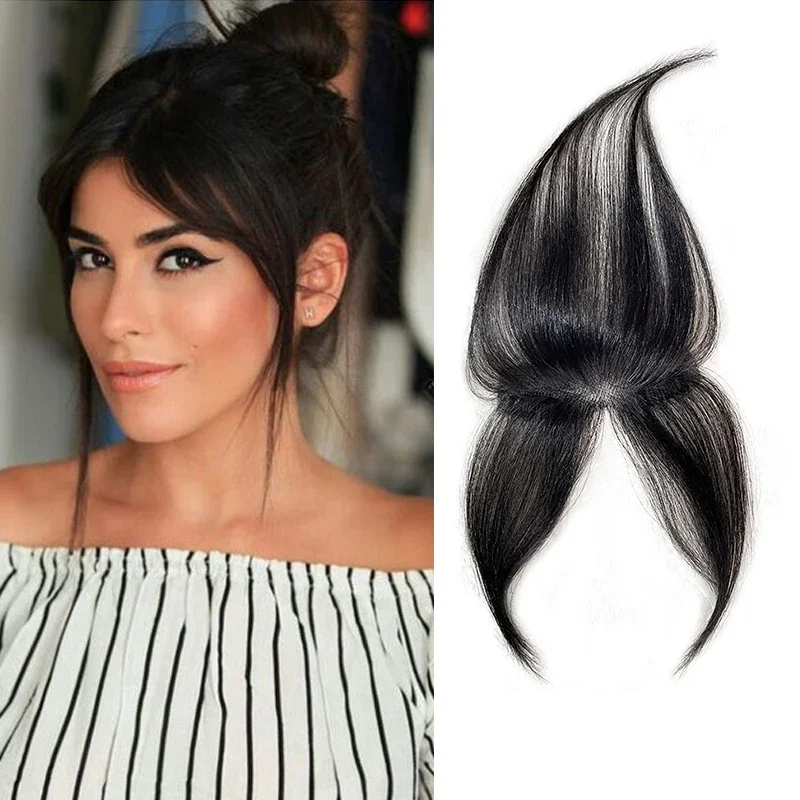 25cm Human Hair Women's Natural Forehead Whitening Hair Enhancement Head Curtain 3D Eight Character Air Bangs for Topper human hair bangs women hair topper