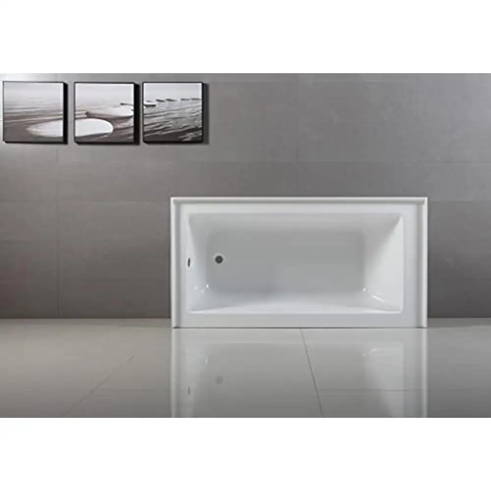 60" Acrylic Alcove Tub Left Hand Drain White Fiberglass Resin Reinforced 60.85 Gallon Capacity Wall Mount Filler Ready Ergonomic 5