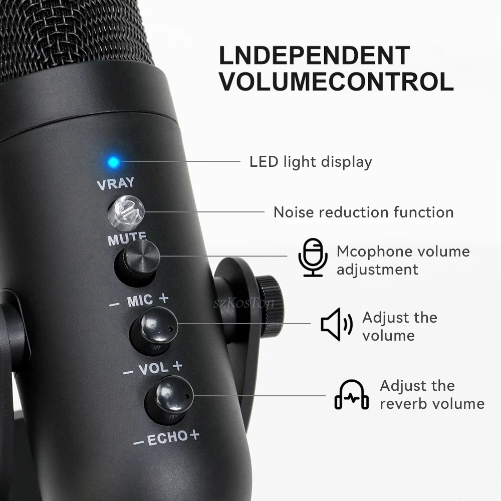 Condenser Microphone USB Desktop Mic For Computer ASMR Live Dubbing Game  With Real-time Monitoring Noise