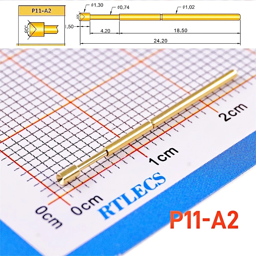 Gold Plated Spring Loaded PCB Test Probes (100-Pack) - 1.91mm Pitch, 1A Rated