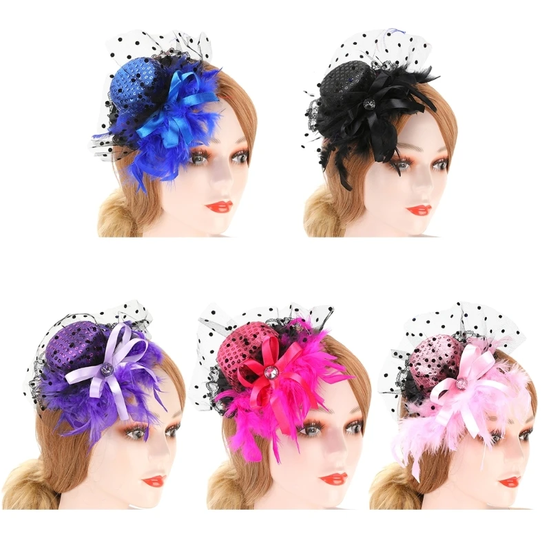 

MXMB Hair Clip Feather Top Hat Prom Party Hair Clip Hair Ornament