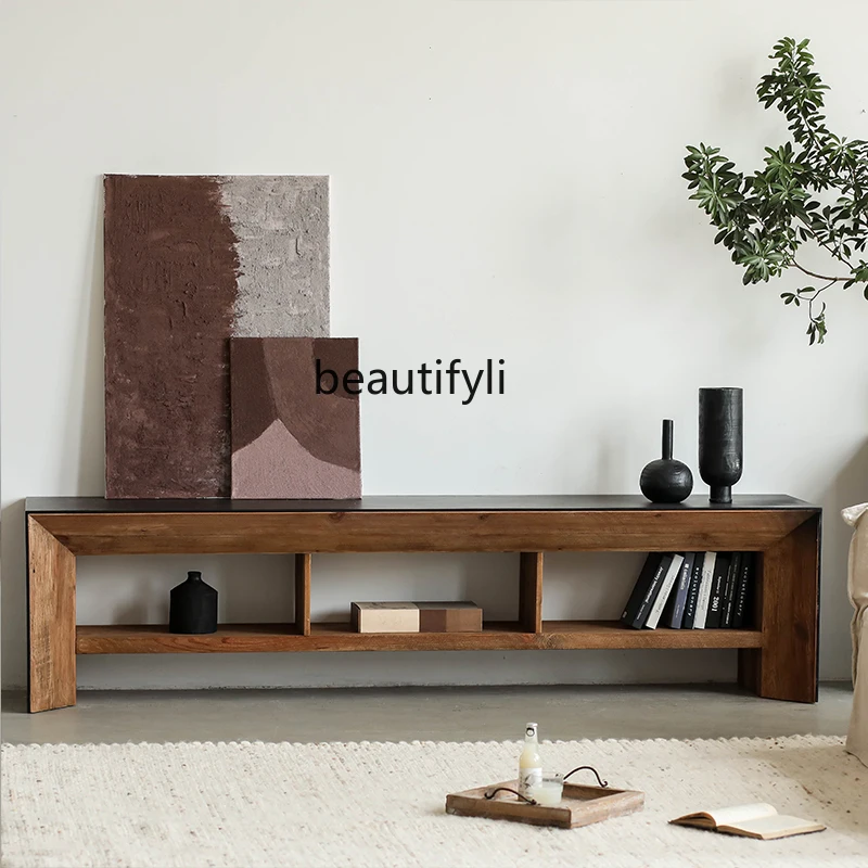 

Black Solid Wood TV Cabinet Old Pine Oak Veneer Living Room Home Vintage Furniture