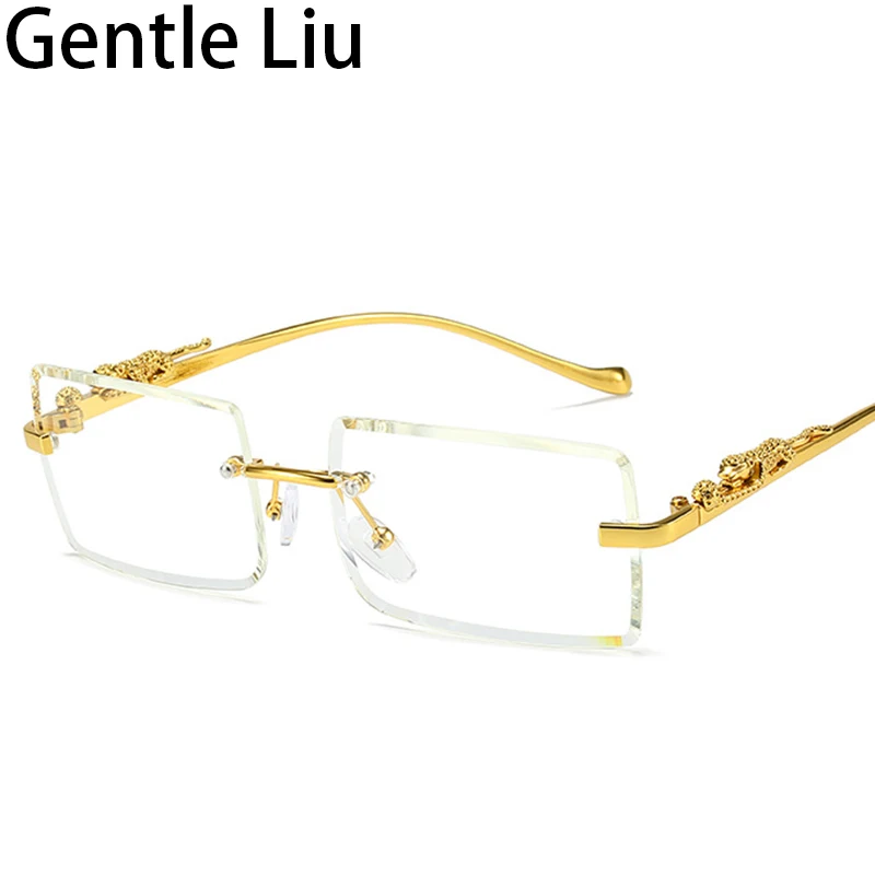 

Rimless Rectangle Sunglasses Men Women 2024 Fashion Frameless Square Sun Glasses for Ladies Shades Leopard Eyewear UV400 Oculos