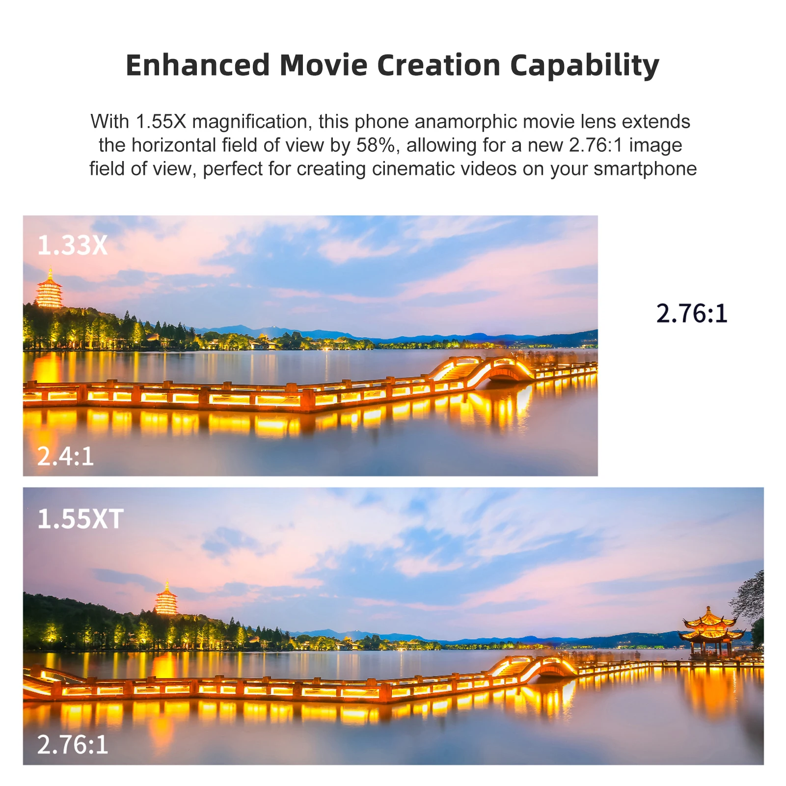 Mobile Phone Anamorphic Movie Lens 1.55X Deformation Filmmaking Lens For iPhone 15/14/13/12/11 telephoto lens