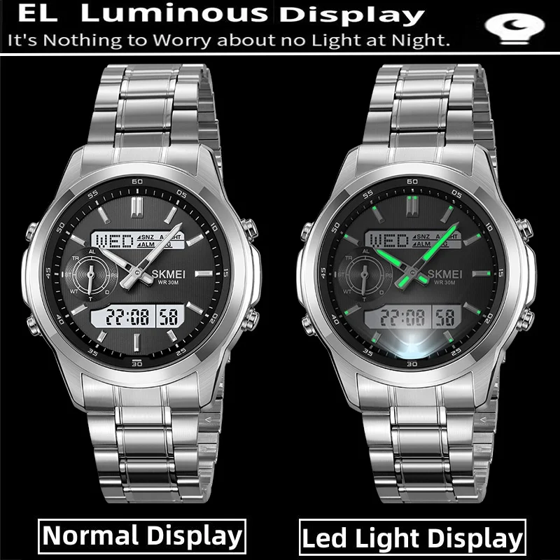 Skmei Men's LED Waterproof Sports Watch with Analog-Digital Display and Multi-Time Zone功能