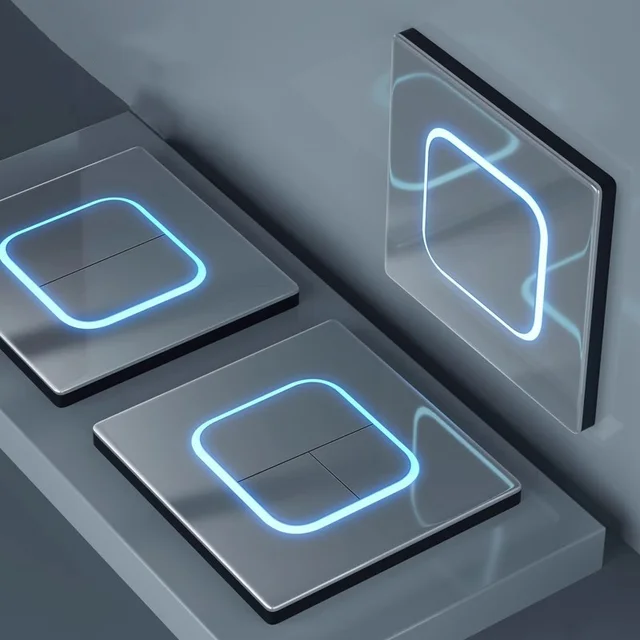 แผงกระจกนิรภัย 1 2 3 4 GANG ผนังปุ่มสวิทช์ไฟ 1 2Way International ทั่วไป LED ตัวบ่งชี้จุดรีเซ็ต Power SWITCH 1