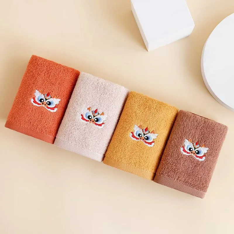 2024 Chinese New Year Dragon Years 25x50cm Solid Color Cotton Cartoon Embroidered Children Hand Towel