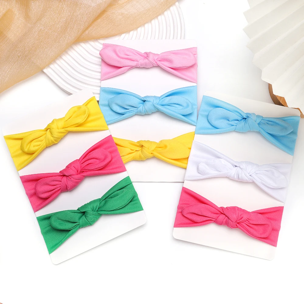 3Pcs/Set Elastic Soft Nylon Solid Color Baby Headband Bows Knotted Newborn Baby Girl Kids Headwear Hair Accessories Hairband 3pcs set baby girl headbands bow hair tie soft nylon elastic rubber band head rope newborn hair accessories hairbands headwrap