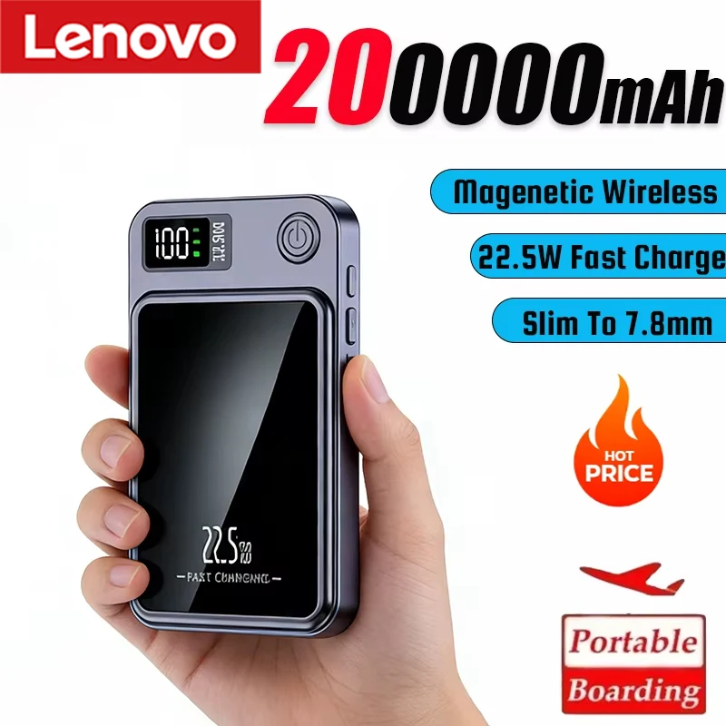 Lenovo – batterie externe magnétique 100000mAh, chargeur rapide sans fil pour Magsafe, batterie auxiliaire Portable pour iphone Samsung Xiaomi