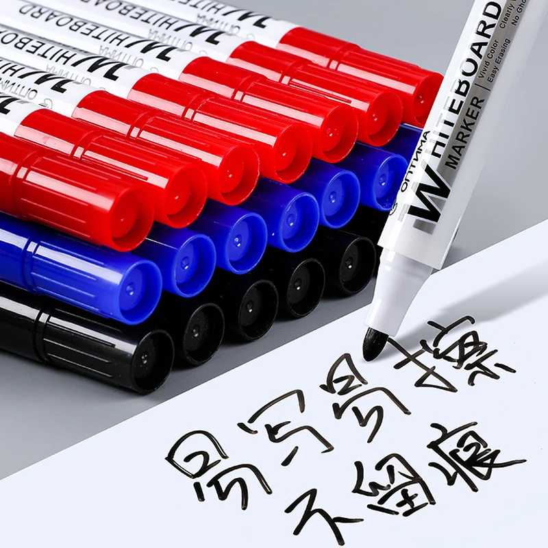 Whiteboard Marker Set 2.0mm Nib Black Blue Red High-Volume Ink Office Teaching Pen Clear Handwriting & Easy Erasure 10pcs L-528