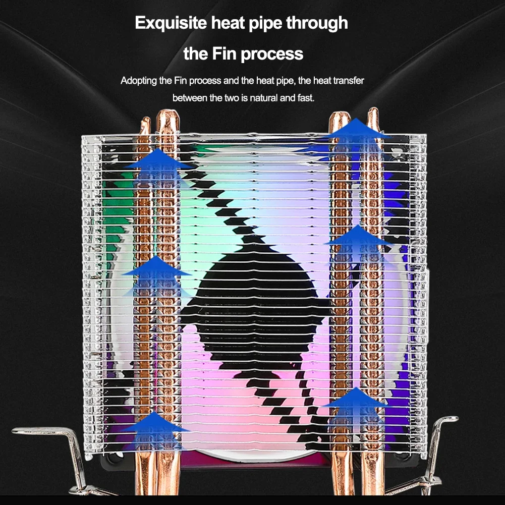 Cooling Fan Gaming Cooling Fan 90mm CPU Cooler with 2 Heat Pipes Quiet Rainbow RGB Cooling Fan Silent RGB Fan for Intel LGA775 1150/1151/1155/1156/1200 AMD AM2